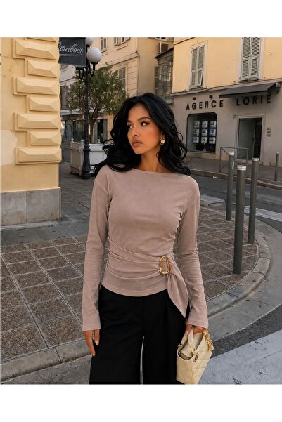 ns nirvana secret Women's Modal Boat Neck Blouse with Belt and Buckle at Waist