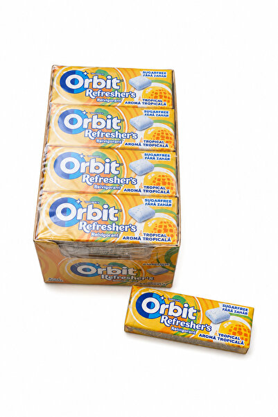 Orbit Refreshers Tropical – Gumă de Mestecat Fără Zahăr cu Aromă Tropicală, 12 pachete x 17,9 g