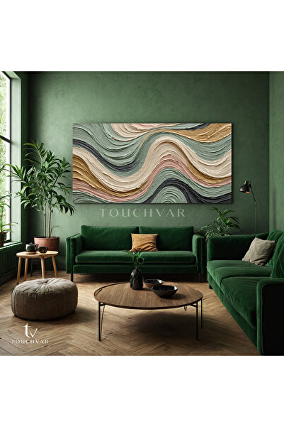 TOUCHVAR Yatay Panoramik Kanvas Tablo Dalga Formu Soyut Tablo Ev Ofis Duvar D...