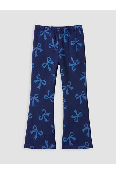 LC Waikiki Nevavm Farkıyla Lcw Kids Navy Blue 2 Threaded Raster Printed Narrow & Slim Elastic Waist Girls' Leggings