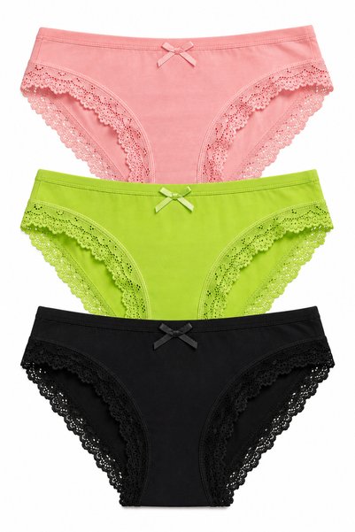 Berrak Kadın 3’lü Külot Seti Dantelli Pamuklu Bikini Külot Fiyonklu Günlük İç...