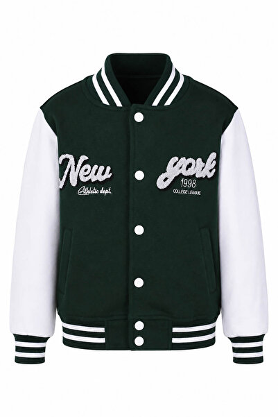 trender New York Print 3 Thread College Green - White Boys' Sweatshirt 8087