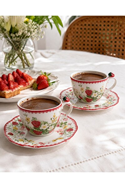 Easy Life Collection's Easy Life Jardin Des Fraises 2'li Porselen Kahve Finca...