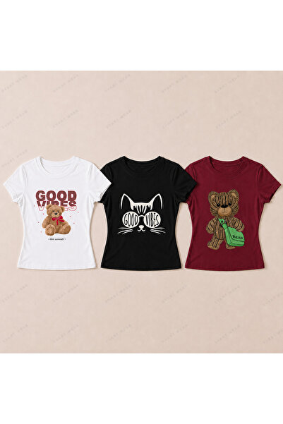 SVART WEAR Set de tricouri din 3 piese din bumbac și lycra, cu tematică Cute ...