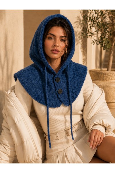 Luminos Butik Γυναικείο μπλε πλεκτό κασκόλ-μπαλακλάβα BYN09