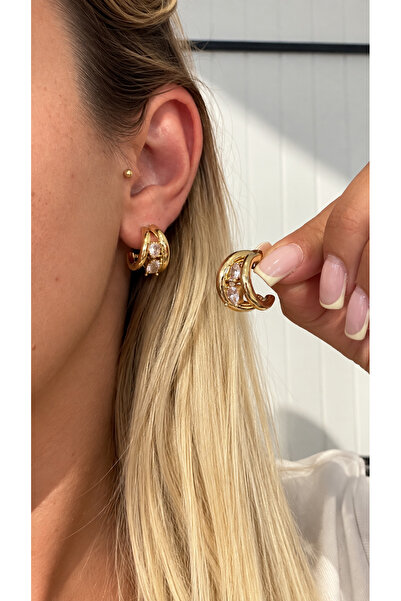 GLARE JEWELRY CO 22K Renginde Zirkon Taşlı Çivi Modeli Halka Küpe