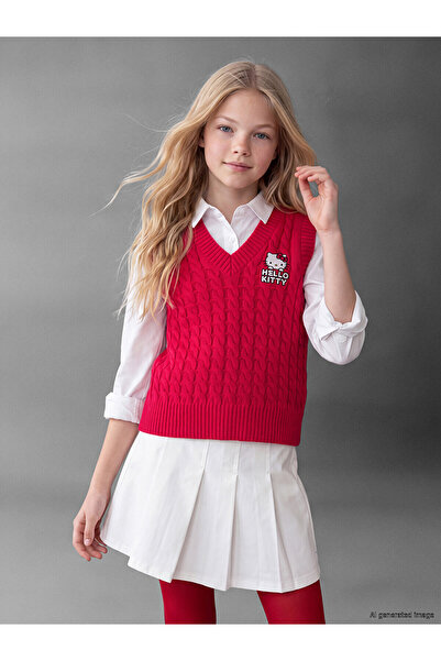 LC Waikiki Lcw Kids Red Hello Kitty Girls' Knit Sweater with Nevavm Difference