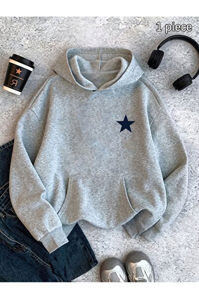 Deocept سويت شيرت بقلنسوة كبير الحجم مطبوع عليه نجمة للجنسين