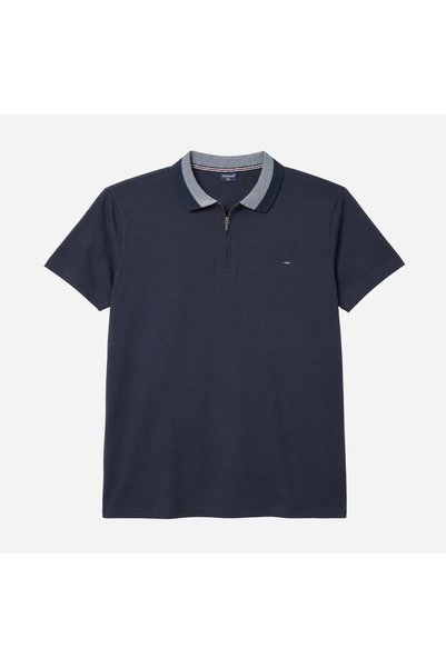TURHAN TRİKO Navy Blue Short Sleeve Polo Collar Men's Plus Size T-Shirt