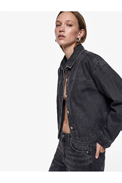 Koton Classic Collar Long Sleeve Buttoned Oversize Linen Blend Jean Shirt Jacket