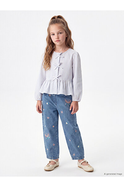 LC Waikiki Two Mt Shop Quality Lcw Kids Indigo Embroidered Balloon Fit Girls'...