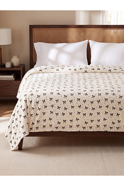LC Waikiki Alita City Farkıyla Lcw Home Black Bow Patterned Double Blanket 20...