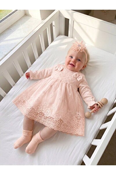 Bebila Baby Baby Girl Mevlütlük Dress with Bandana and Lace, Newborn Hospital...