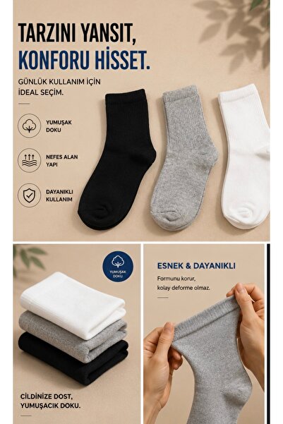 Karışık Renkli Çorap 3’lü Paket | Premium Pamuklu | Günlük Kullanım