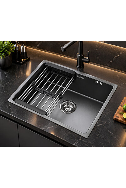 Boheme Fleko 50.40 Antrasit Petek Dokulu Eviye +Sifon takımı+ Hediye Tabaklıl