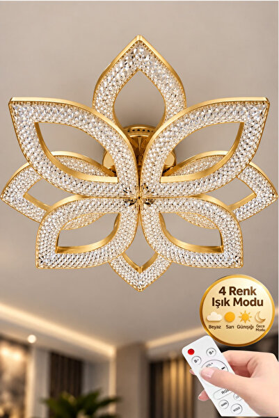 Lumia Lighting Yonca Model Gold Kumandalı 6"lı Ledli 3 Renk Modu Kristal Salo...