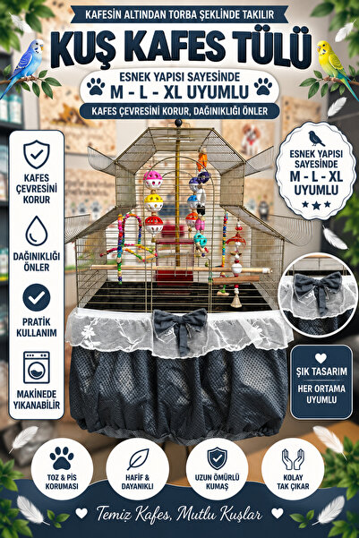 Petshop Esnek Kuş Kafes Tülü – M-L-XL Uyumlu, Etrafa Yem ve Tüy Saçılmasını Ö...