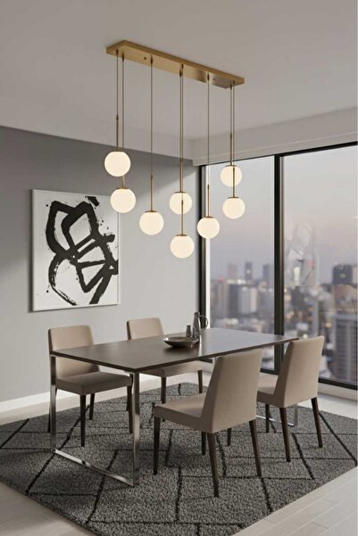 BSA LIGHTING RİVA ESKİTME 8'Lİ YEMEK MASA ÜSTÜ MODERN SIRALI SARKIT AVİZE(BEYAZ CAMLI)