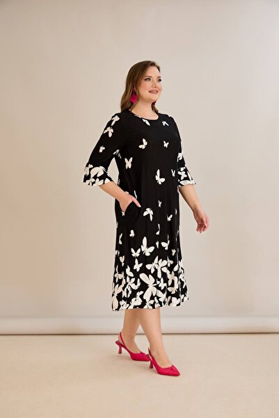 Butik ŞIK Tasarımlı Penye viskon kumaş Çiçekli elbise