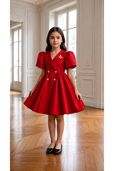 MUSGEM Custom Designed Umay Model Red Girl's Formal Dress with Stone Accessories