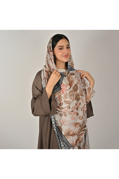 HAWRAA ABAYA عباية لف باللون البني بقصة كلوش وأكمام واسعة مع طرحة مشجرة طقم