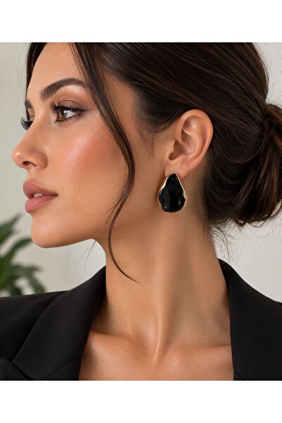 GK LUXURY & FASHION Women's Gold -Black Scattered Shaped Model Earrings- Styl...