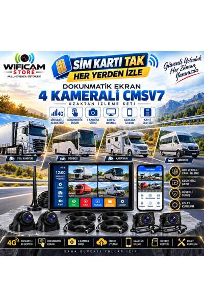 WIFICAM PLUS Sim Kart Destekli 4 Kameralı 4G Araç Kamera Seti