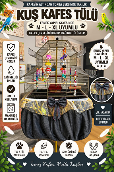 Petshop Esnek Kuş Kafes Tülü – M-L-XL Uyumlu, Etrafa Yem ve Tüy Saçılmasını Ö...
