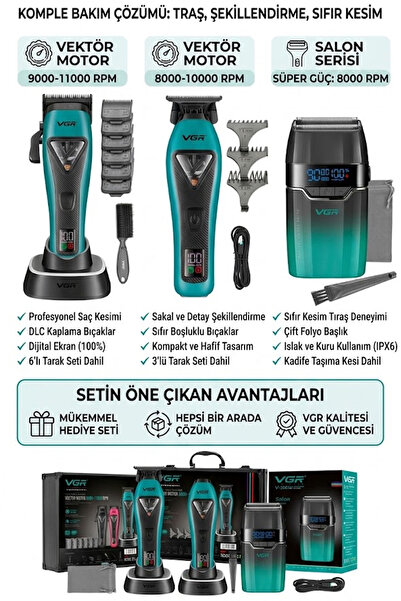 VGR Voyager VGR V-035C V-035T V-308 Saç Sakal Tıraş Makinesi Seti 3'lü - Taşı...