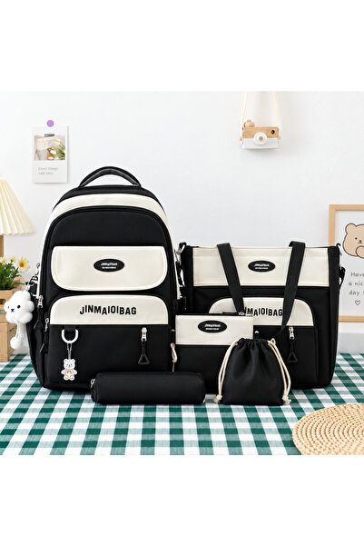 Generic Brand 5-Piece Backpack and Tote Bag Set with Pouches, Two-Tone Multi-...
