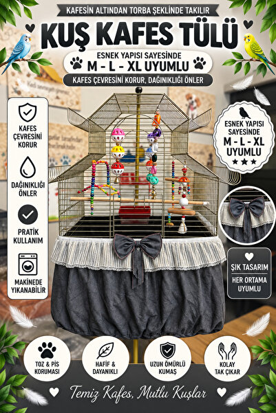 Petshop Esnek Kuş Kafes Tülü – M-L-XL Uyumlu, Etrafa Yem ve Tüy Saçılmasını Ö...