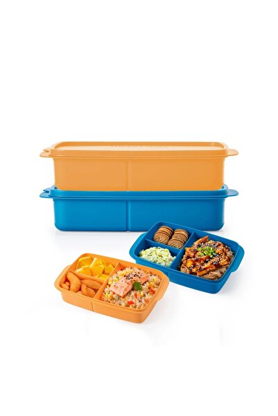 Tupperware Bölmeli Beslenme Kutusu 1L Mavi - Portakal 2’li Set