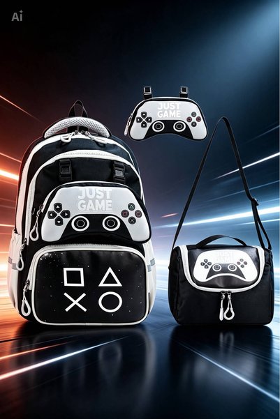 GİYU SHOP مجموعة حقائب مدرسية ابتدائية منقوشة من Gamer Joistik مع حافظة للغدا...