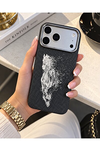 KILIF HOUSE Iphone 17 Pro Max Uyumlu Metal Çerçeveli Prestige Karbonfiber Mag...