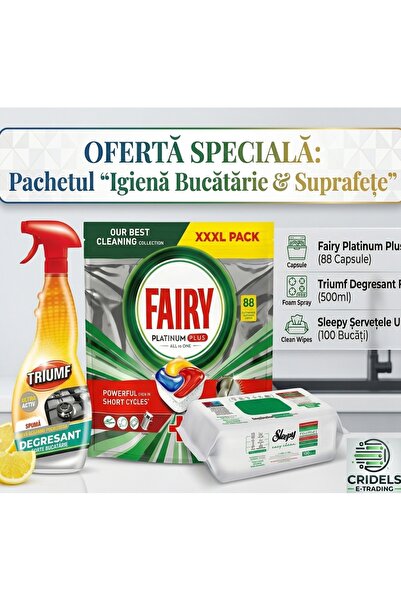 Fairy Pachet Igienă Bucătărie & Suprafețe - Capsule Detergent Vase Platinum P...
