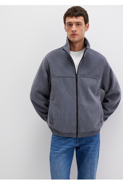 Mavi High Collar Velvet Loose Fit Bol Comfortable Cut Coat.