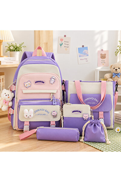 Generic Brand Girls School Backpack Set 5-Piece with Tote Bag, Crossbody Pouc...