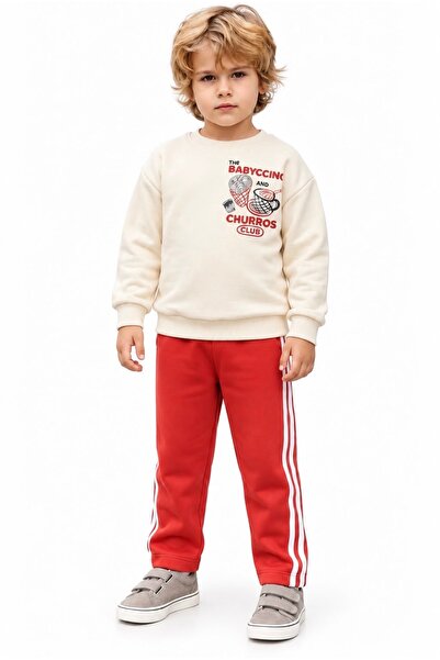 Erkek Çocuk Baskılı Sweatshirt ve Şeritli Eşofman Altı 2’li Takım