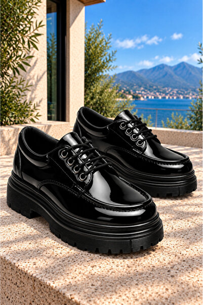 Lucy Shoes YG-13 Erkek Günlük Bağcıklı Rugan Klasik Ayakkabı RST - Siyah