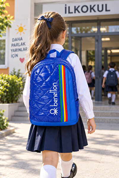 Benetton Saks plava školska torba za osnovnu školu, dvostruki odeljak, školsk...