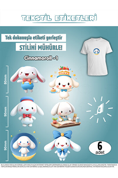 AGG Reklam Ütü ile Yapışan Kıyafet Etiketi Cinnamoroll Serisi -1 6Lı Set