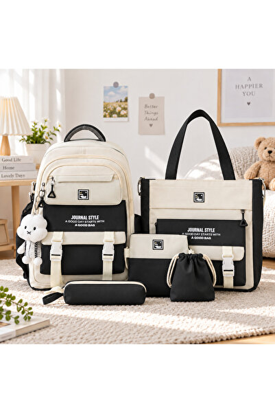 Generic Brand 5-Piece Backpack and Tote Bag Set with Matching Pouches, Two-To...