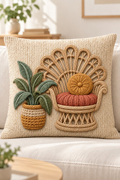 stellahomes Bohemian Embroidery Look 4-Piece Throw Pillow Cover and Runner 5-Piece Living Room Decoration Set