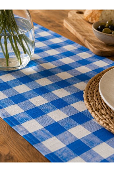 Tuable Karesa Blue Checkered Table Runner Cotton Plaid Table Runner 50X150 cm