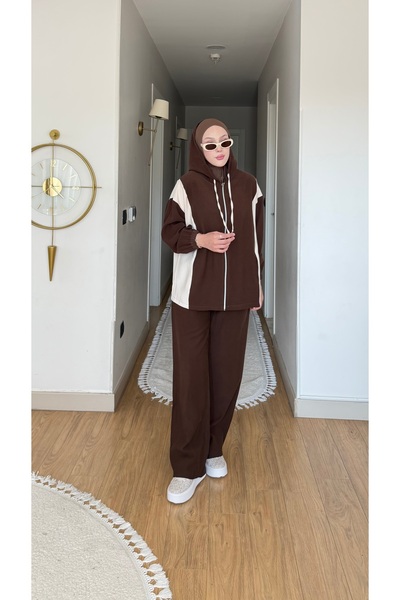 NİLNUR MODA طقم نسائي ملون بقلنسوة وبنطلون من الموسم الجديد