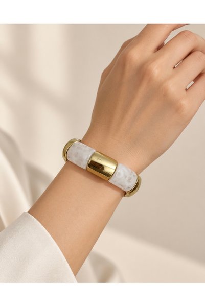 YAREN CLARA Pearl White Gold Detailed Flexible Bracelet Yrn-33