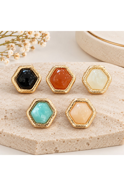 Renkli Taşlı Gold Düğme