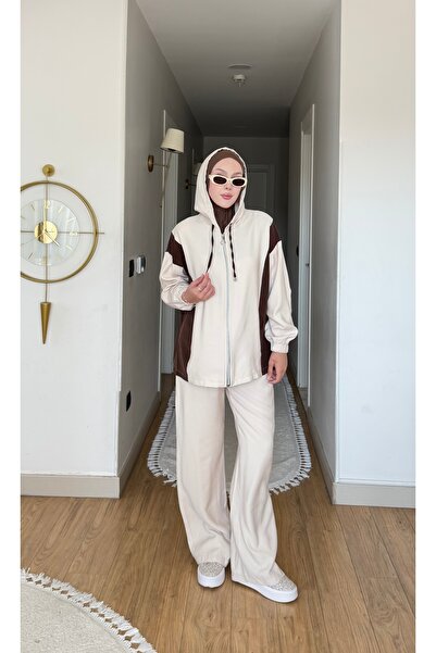 NİLNUR MODA طقم نسائي ملون بقلنسوة وبنطلون من الموسم الجديد
