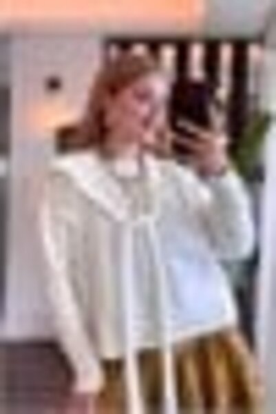 Juuuj White Wool Soft Textured Long Sleeve Standard Fit Knitwear Sweater with...
