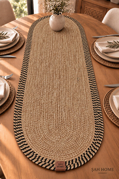 ŞAH HOME Oval Örgü Dokulu Runner – Leke Tutmaz – Modern Sofra ve Yemek Masası...